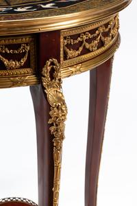 A Pair of Louis XV Style Gilt Bronze Mounted Pietra Dura-Top Tables