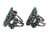 Navajo or Zuni Turquoise Cluster Cuff Bracelets, Matching Pair