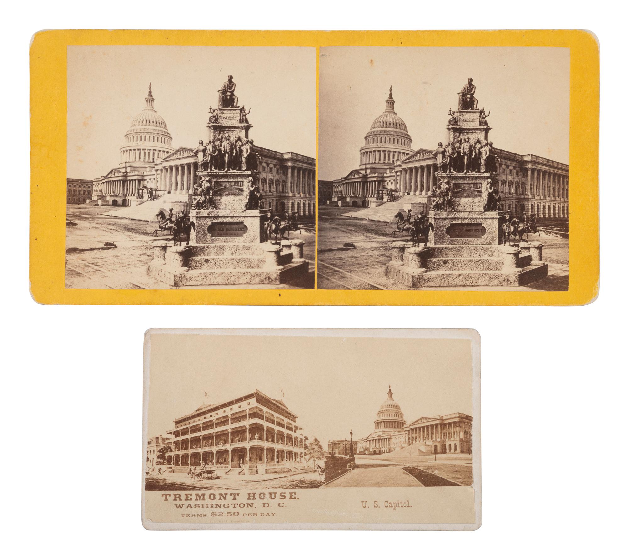 [POLITICS - CIVIL WAR]. 6 images, incl. Lincoln and views of Washington, DC, landmarks.