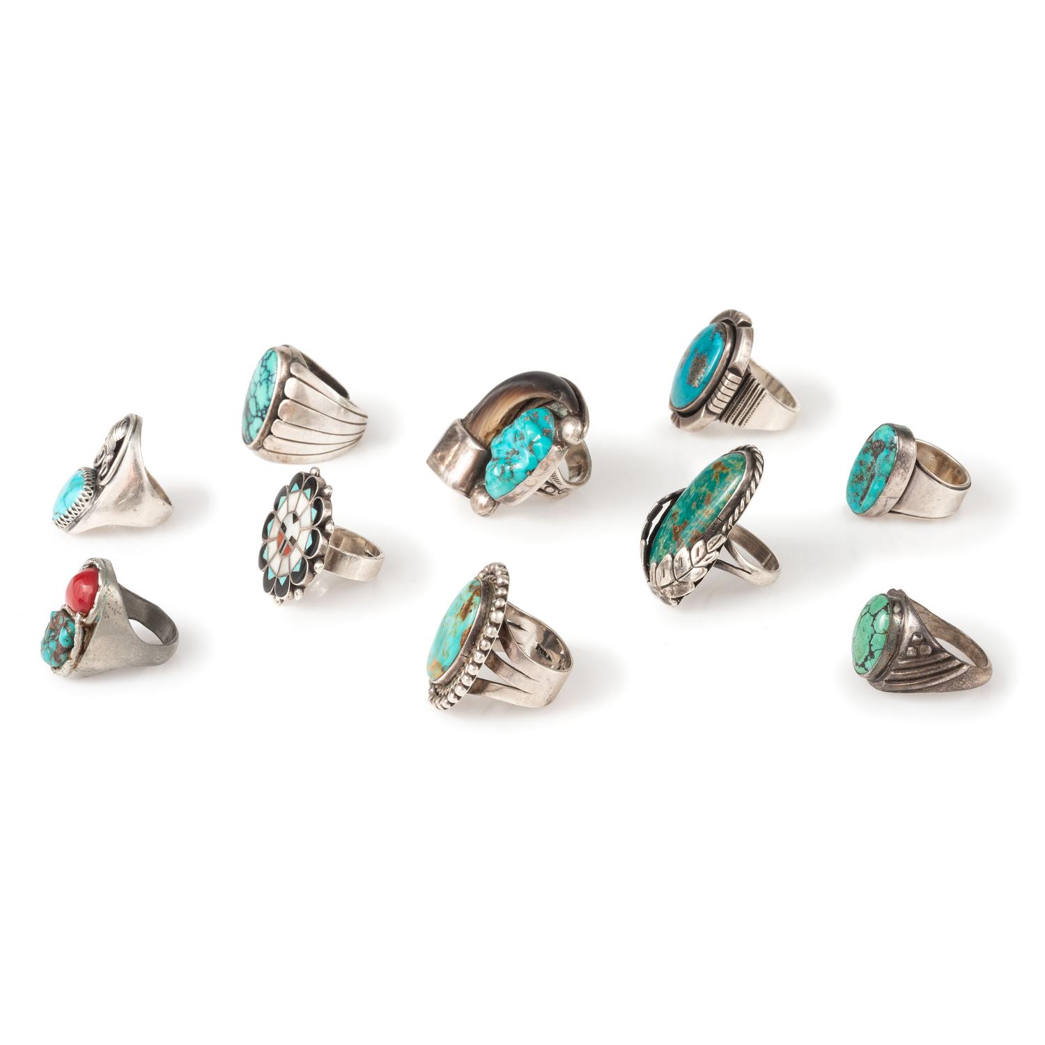 Navajo and Zuni Silver Rings, with Inlay