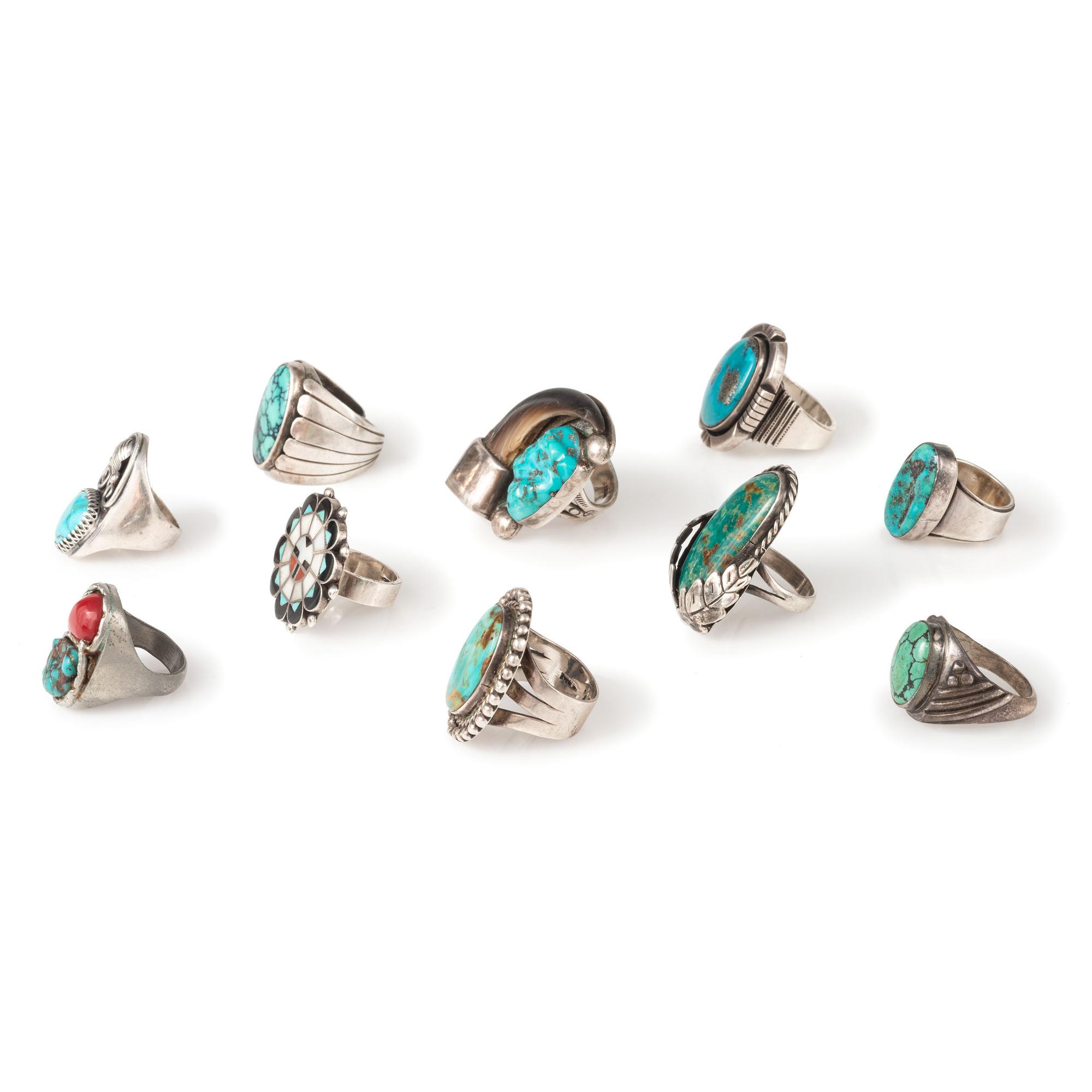 Navajo and Zuni Silver Rings, with Inlay