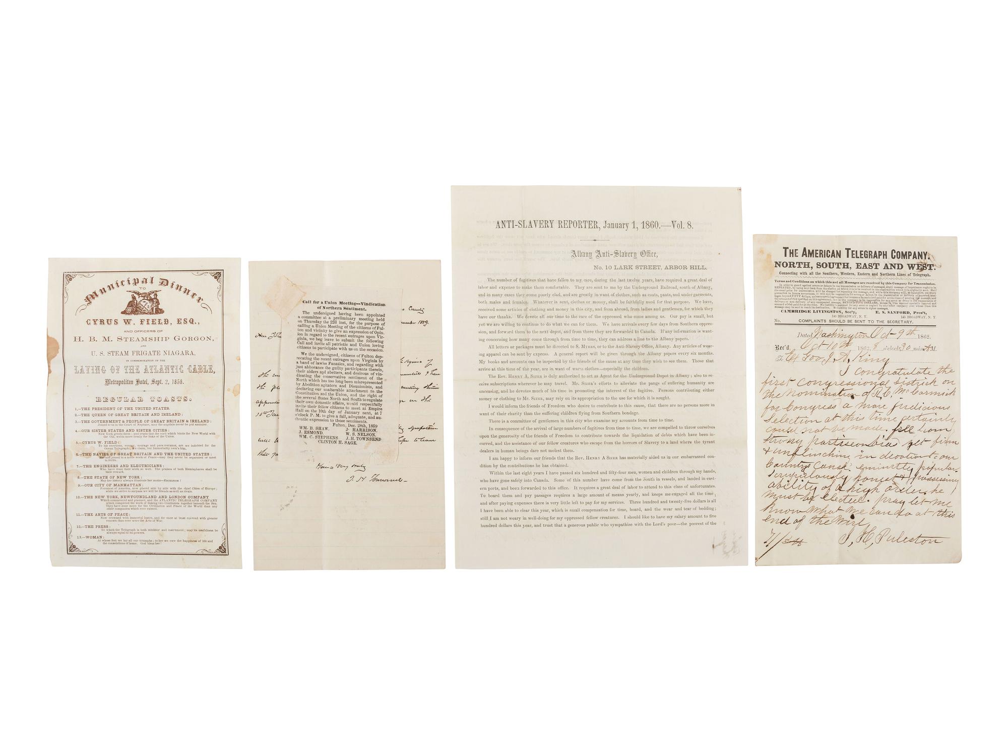 [CIVIL WAR] -- [ARIZONA TERRITORY]. KING, Governor John A. (1788-1867). Papers of New York Governor John A. King, including correspondence related to New York politics, Kansas, the Civil War, and the newly established Arizona Territory.