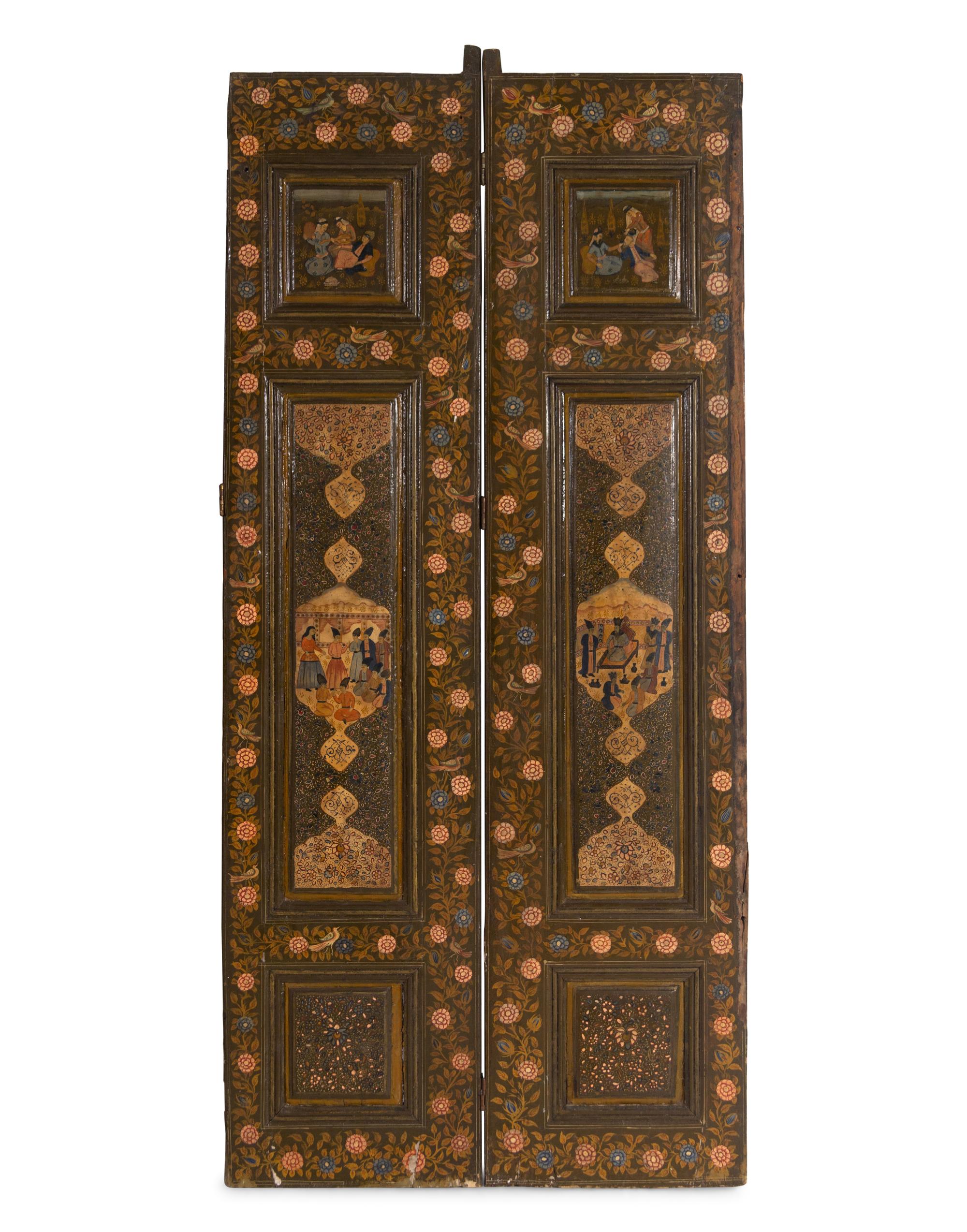 Two Pairs of Persian Painted Door Panels