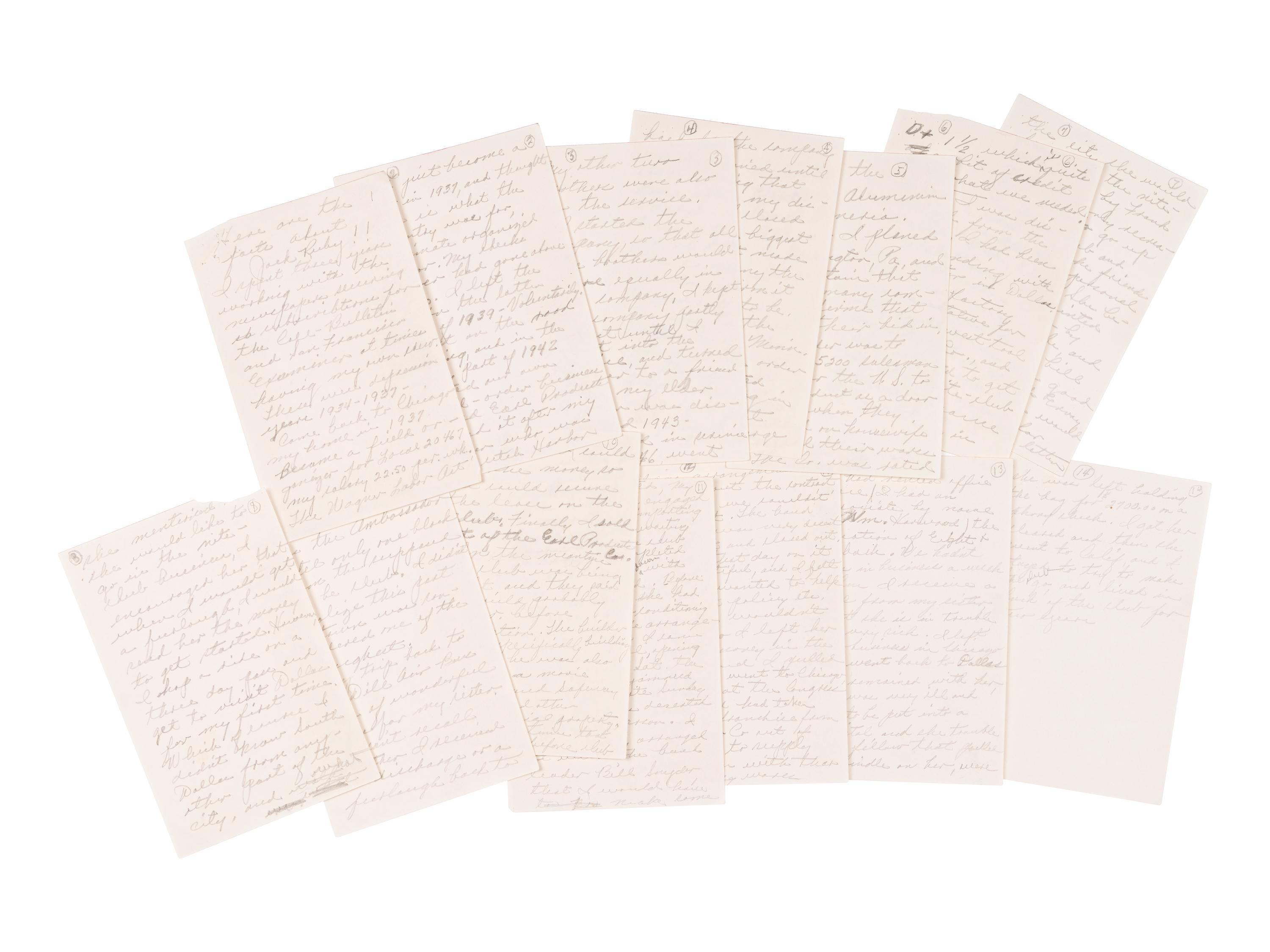 RUBY, Jack (1911-1967). Autograph manuscript signed (in the third person) written from his jail cell while incarcerated for the murder of Kennedy assassin Lee Harvey Oswald, [n.d., ca 1966].