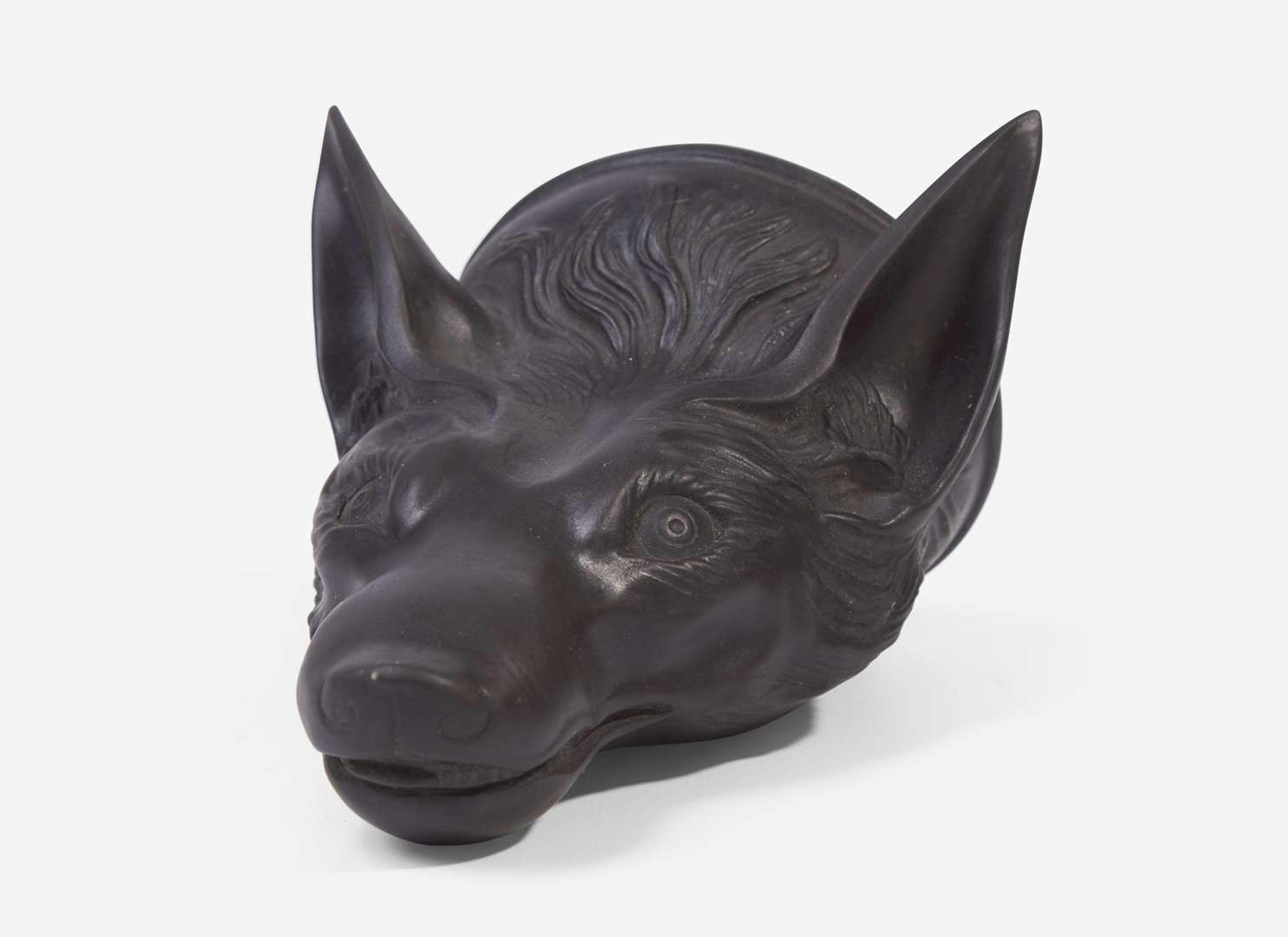 A Wedgwood & Bentley Black Basalt Fox Head Form Stirrup Cup, UK, 1770s