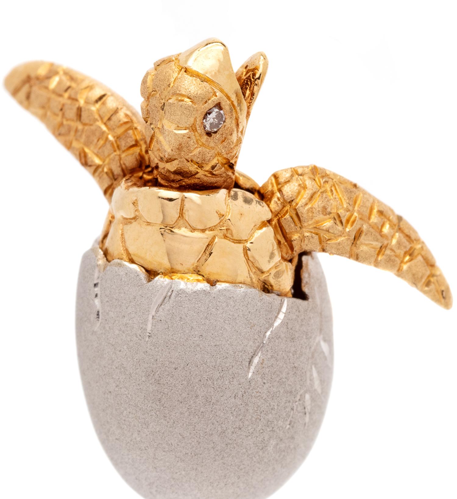 A Pair of 14 Karat Bicolor Gold and Diamond Turtle Hatchling Earclips, Denny Wong,