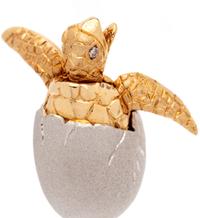 A Pair of 14 Karat Bicolor Gold and Diamond Turtle Hatchling Earclips, Denny Wong,