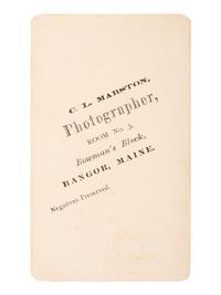 [DOUGLASS, Frederick (1818-1895)]. Unpublished CDV of Frederick Douglass. Bangor, Maine: C.L. Marston. Descended directly in the family of Vice President Hannibal Hamlin (1809-1891).