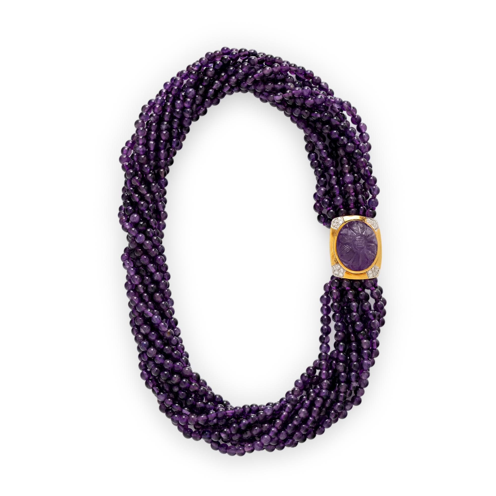 AMETHYST, DIAMOND, AND YELLOW GOLD TORSADE NECKLACE