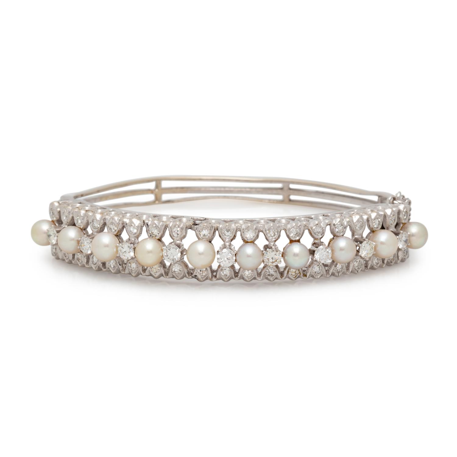 CULTURED PEARL AND DIAMOND BANGLE BRACELET