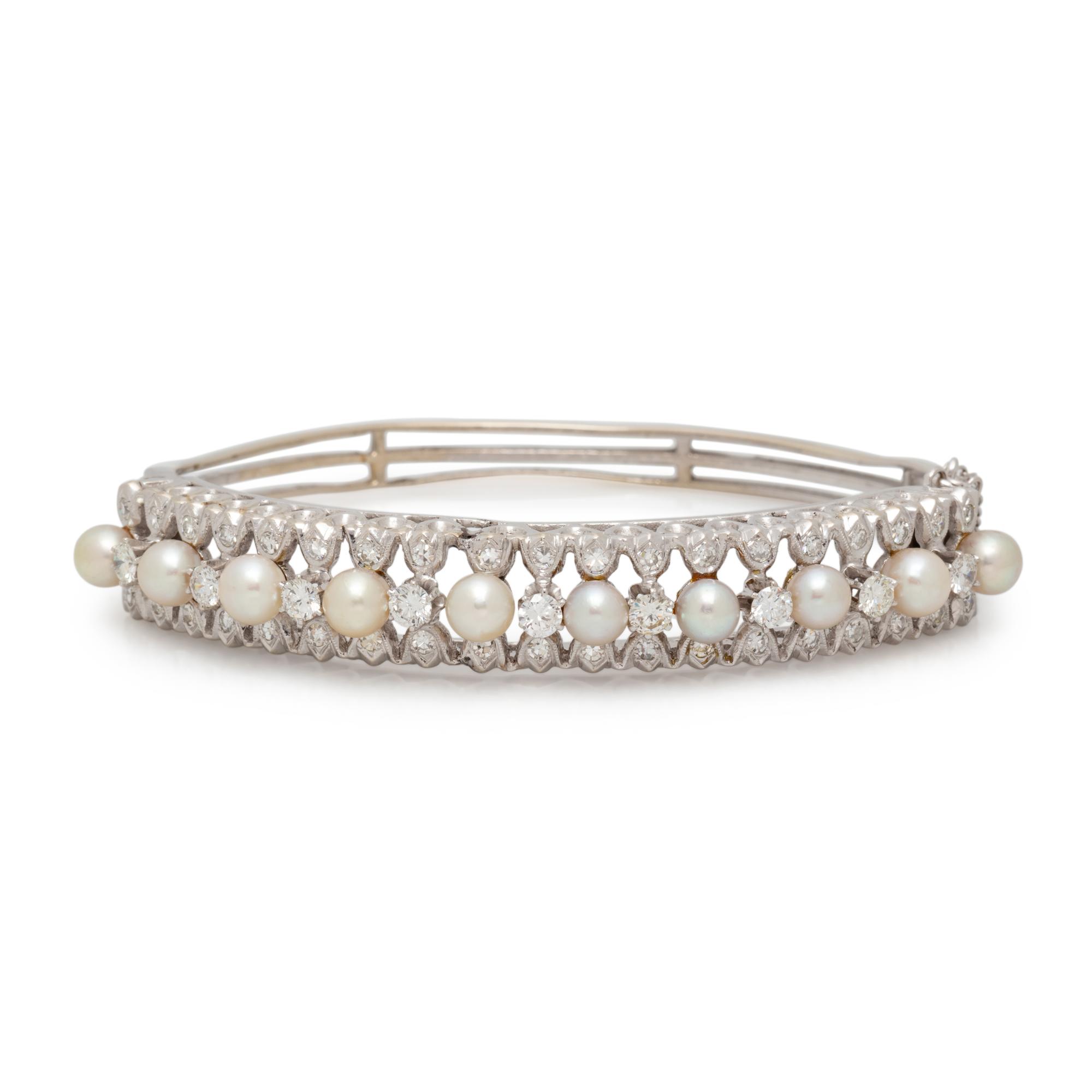 CULTURED PEARL AND DIAMOND BANGLE BRACELET