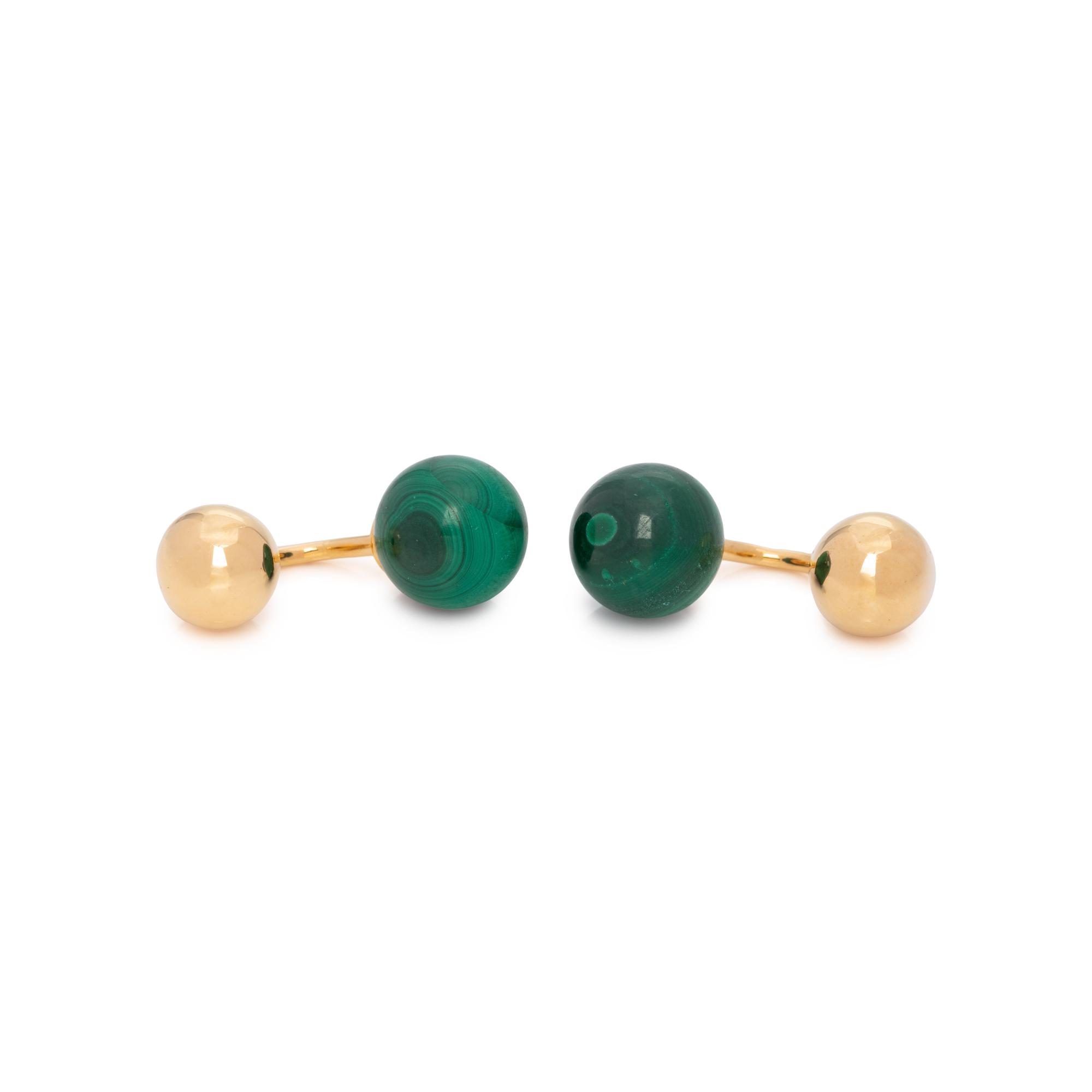 CARTIER, YELLOW GOLD AND MALACHITE CUFFLINKS
