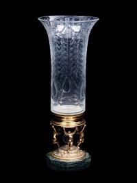 A French Gilt Bronze and Etched Glass Vase with Figural Supports