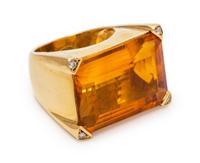 An 18 Karat Yellow Gold, Citrine and Diamond Ring,