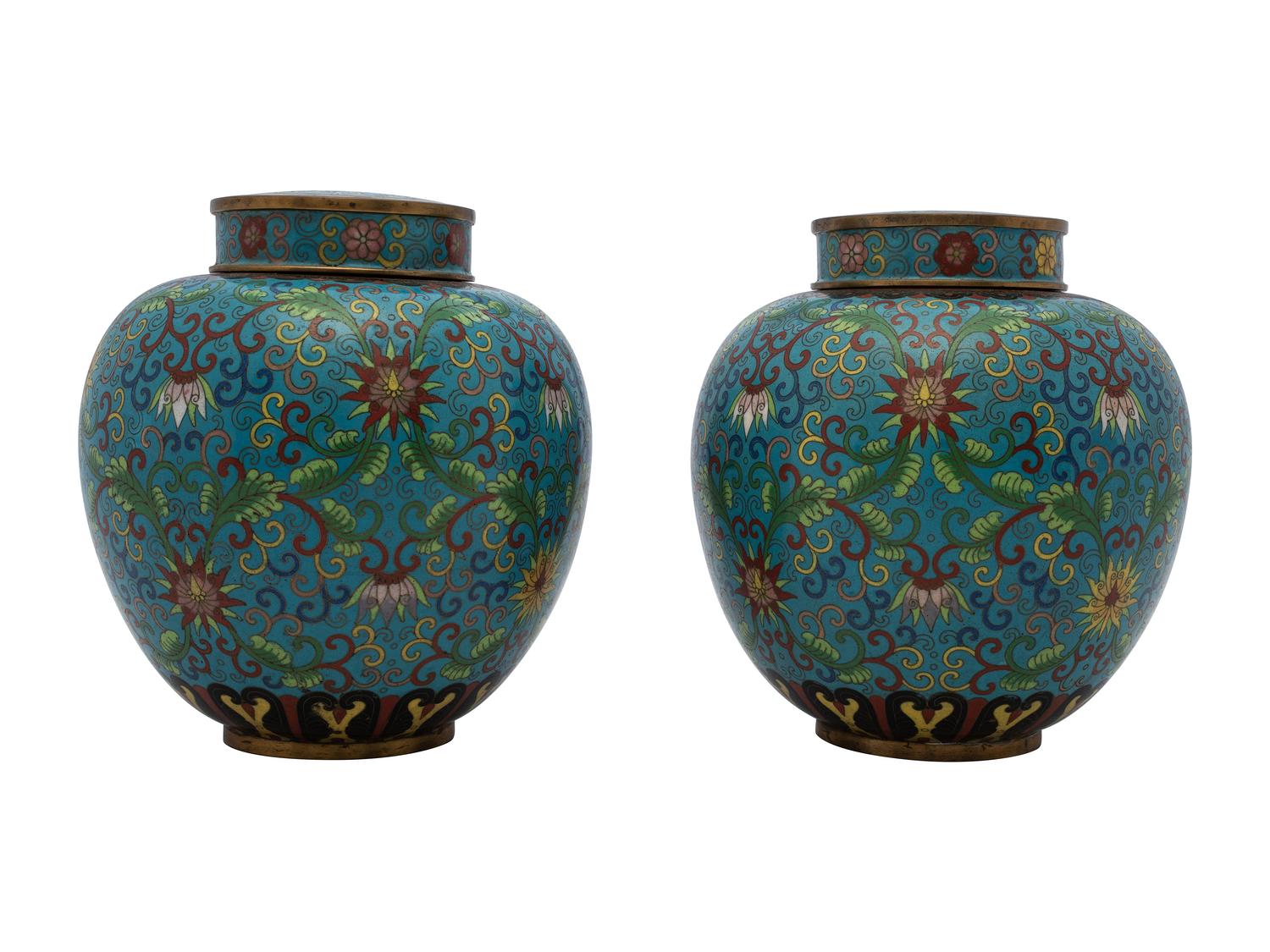 A Pair of Chinese Export Cloisonné Enamel Ginger Jars