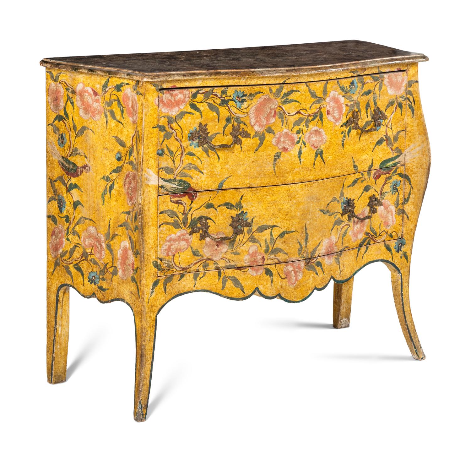 A Continental Painted Faux Marble-Top Commode