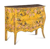 A Continental Painted Faux Marble-Top Commode