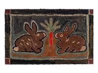An American Rabbits and Carrot Hooked Rug