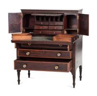 A Federal Cross-Banded Mahogany Two-Part Writing Desk