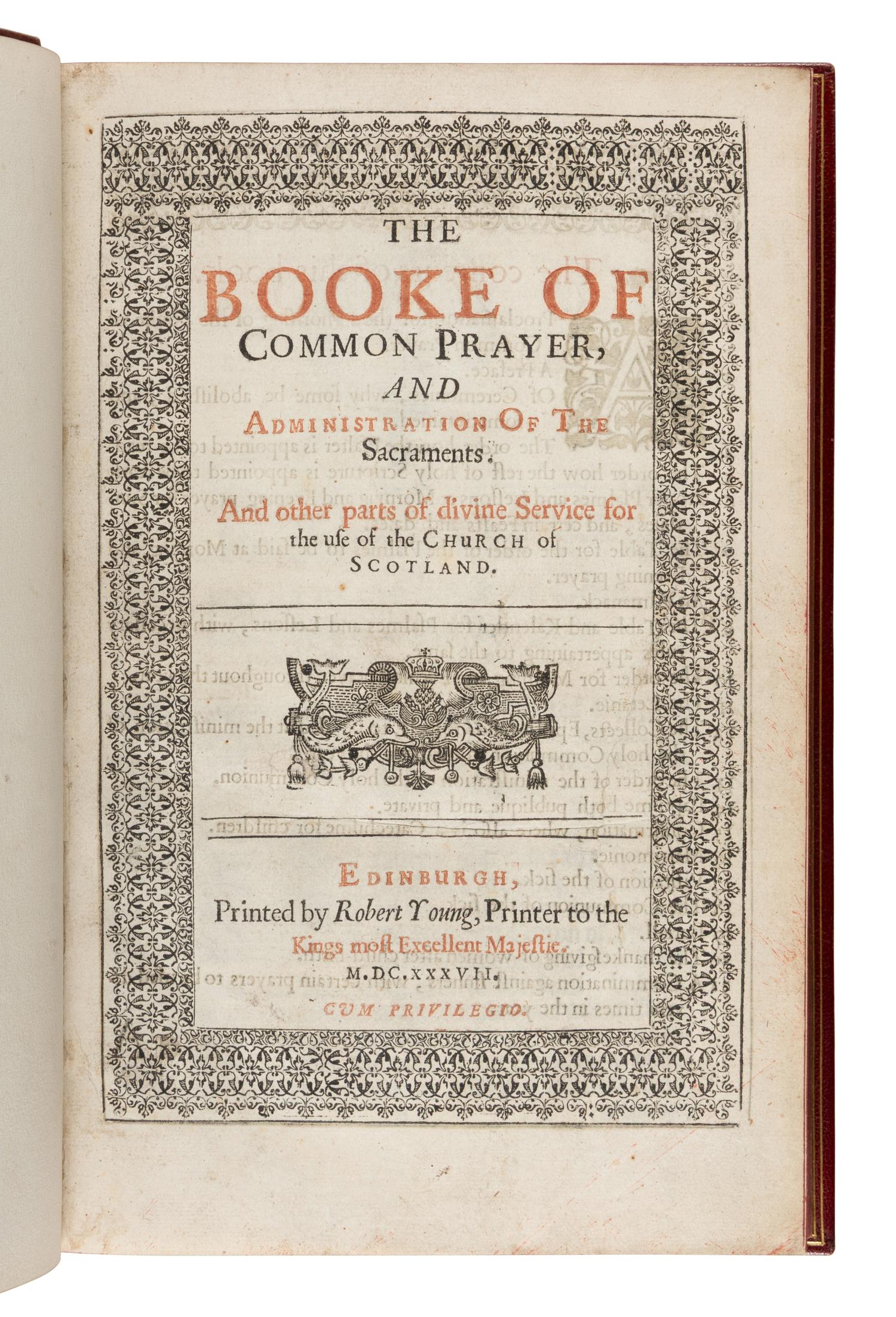 [Book of Common Prayer, in English]. The Booke of Common Prayer...for the use of the Church of Scotland . [With:] The Psalter...according to the last translation in King James his time... Edinburgh: R. Young, 1637, 1636.