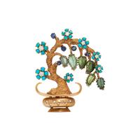 YELLOW GOLD, DIAMOND AND MULTIGEM BONSAI BROOCH