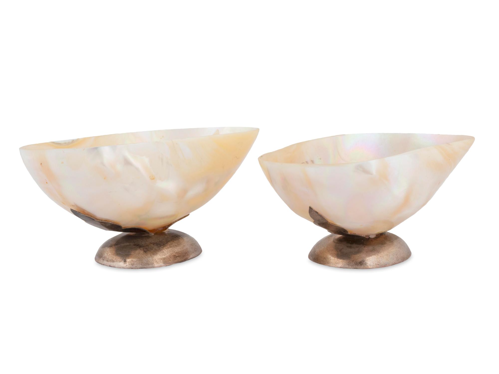 A Pair of Italian Silver Mounted Shell Salts — Cartier, Paris, 20th Century