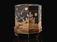 A finely-decorated Japanese lacquer shell game box and stand, Kaioke, Edo period, 18th/19th century 日本漆器盒子及架子 江戶 十八或十九世紀
