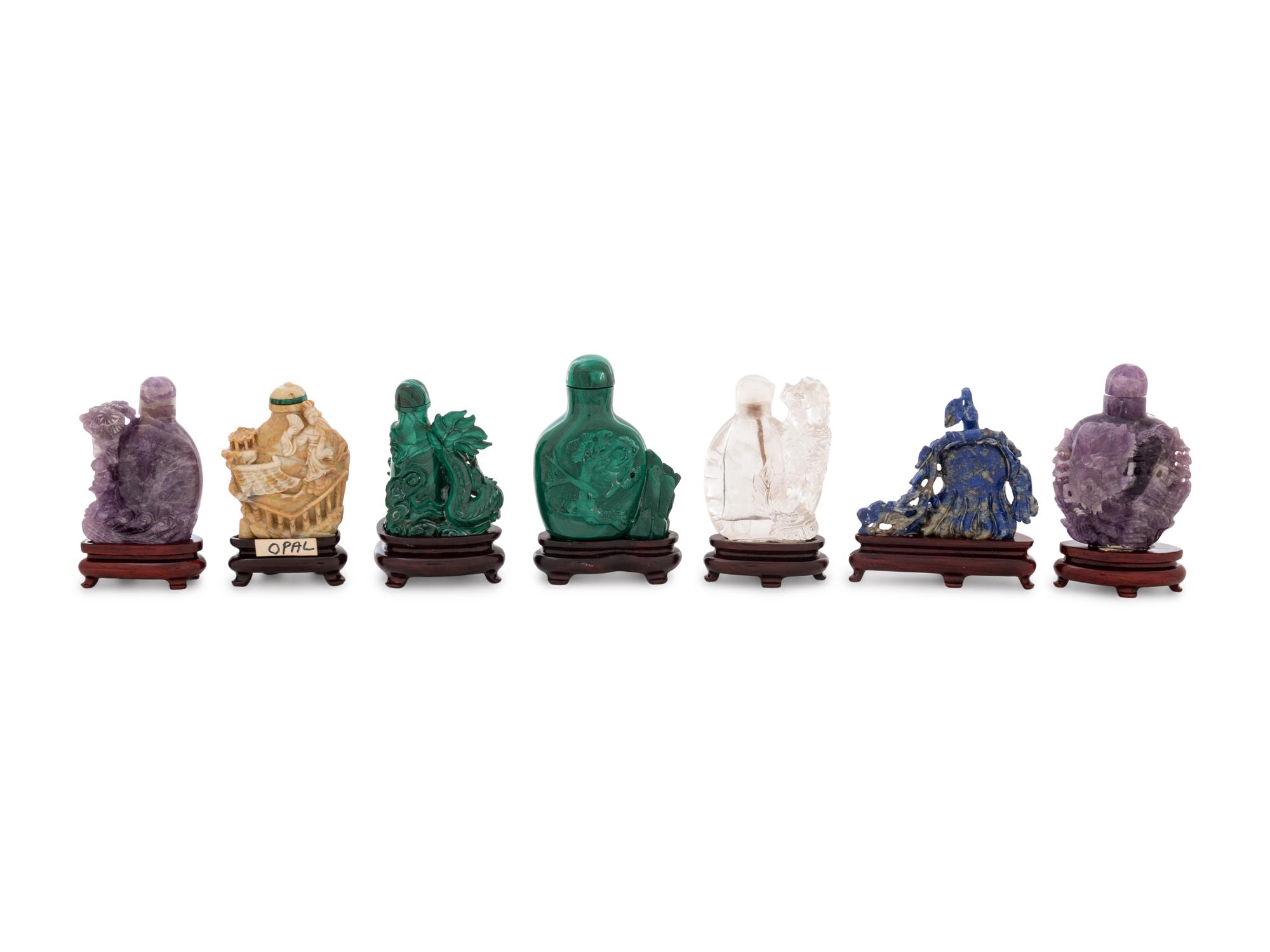 Seven Chinese Carved Hardstone Snuff Bottles