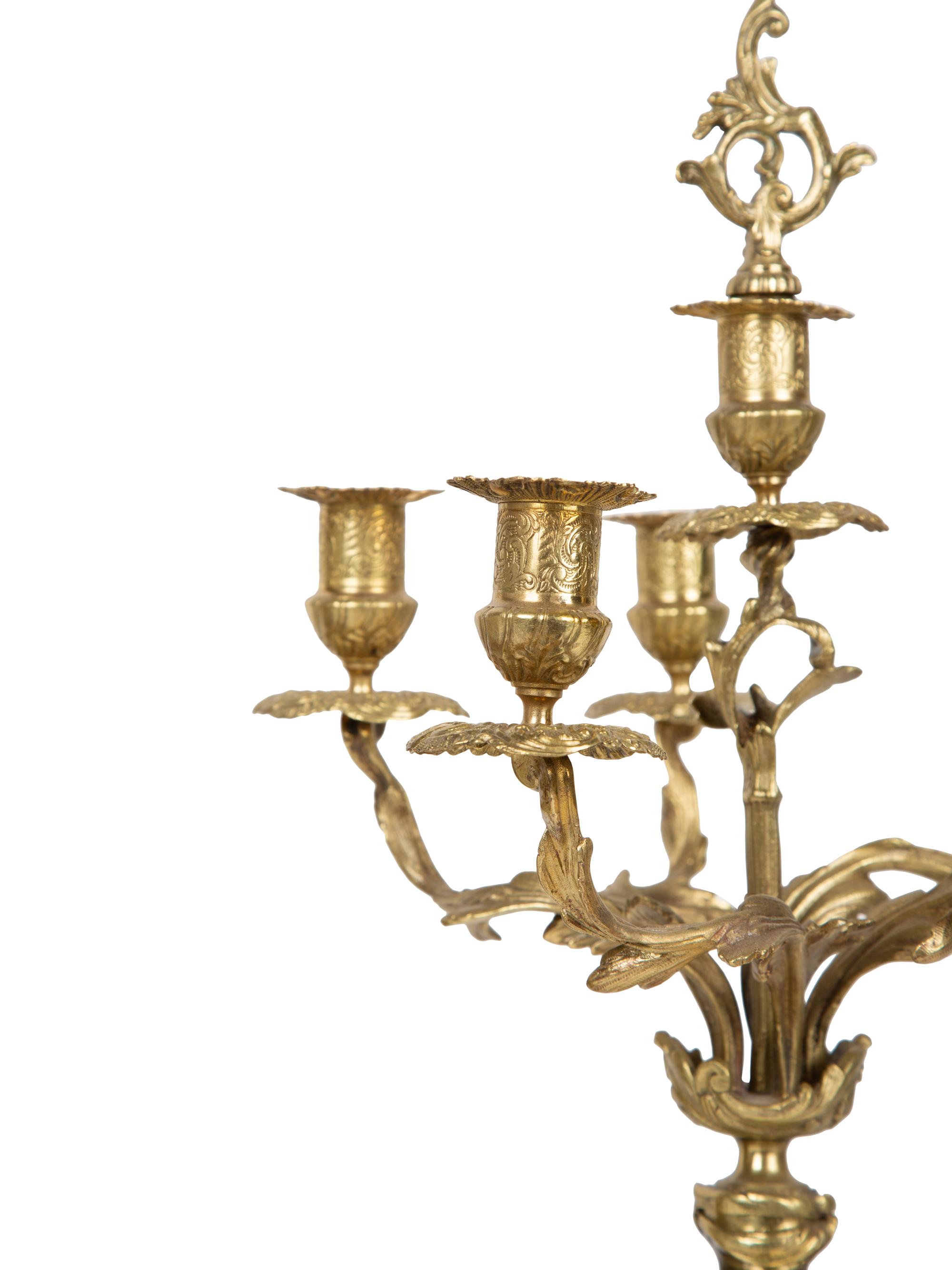 A Louis XV Style Gilt Metal Clock Garniture — LATE 19TH/EARLY 20TH CENTURY