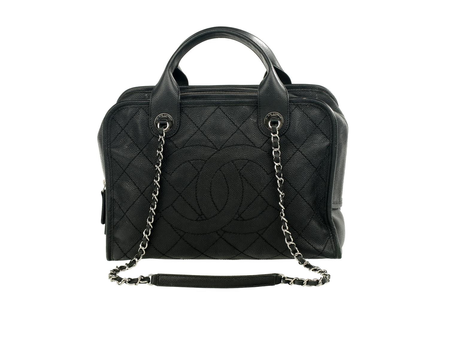Chan el Deauville Small Tote in Quilted Caviar Leather