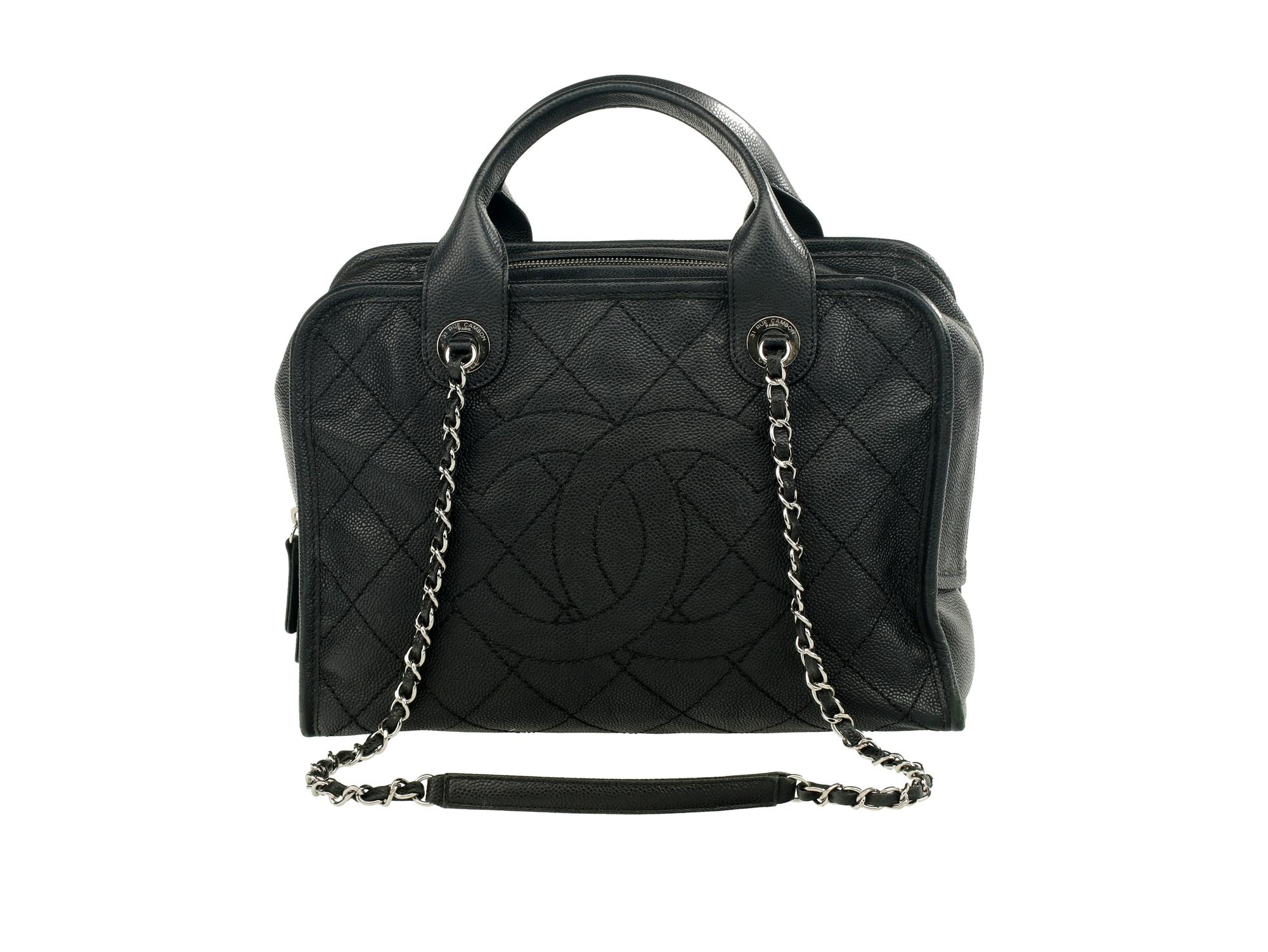 Chan el Deauville Small Tote in Quilted Caviar Leather