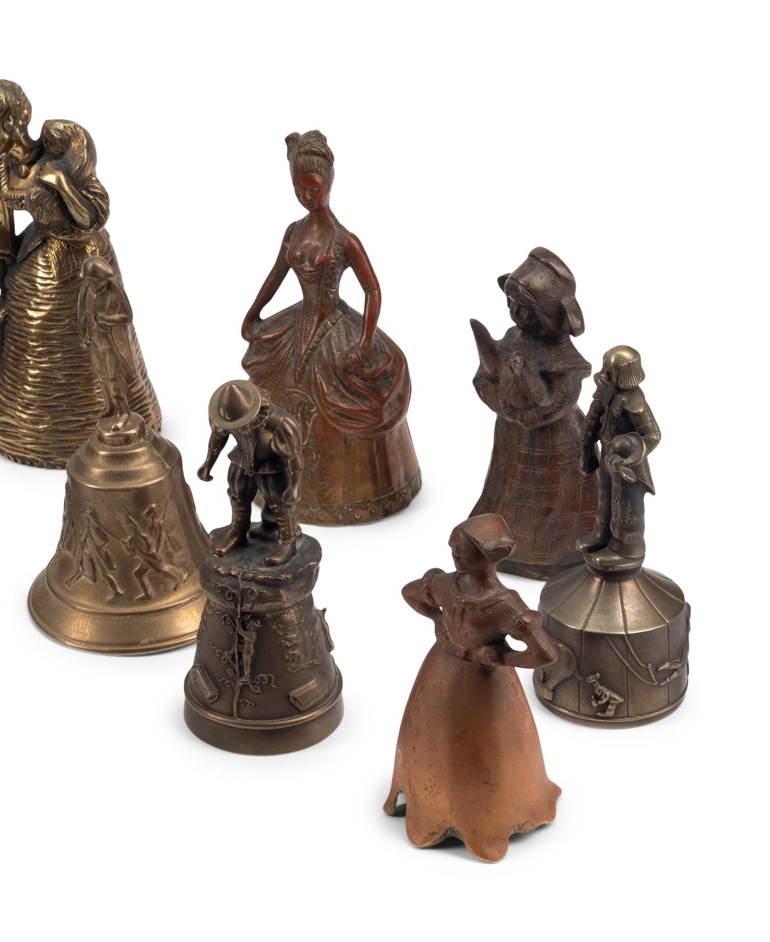 An Collection of Twenty Continental Bronze and Brass Figural Bells