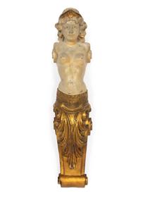 A Pair of Continental Carved Giltwood Caryatid Pilasters