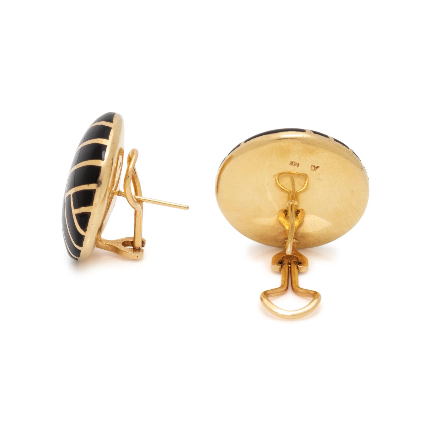 ASCH GROSSBARDT, YELLOW GOLD AND ENAMEL EARCLIPS