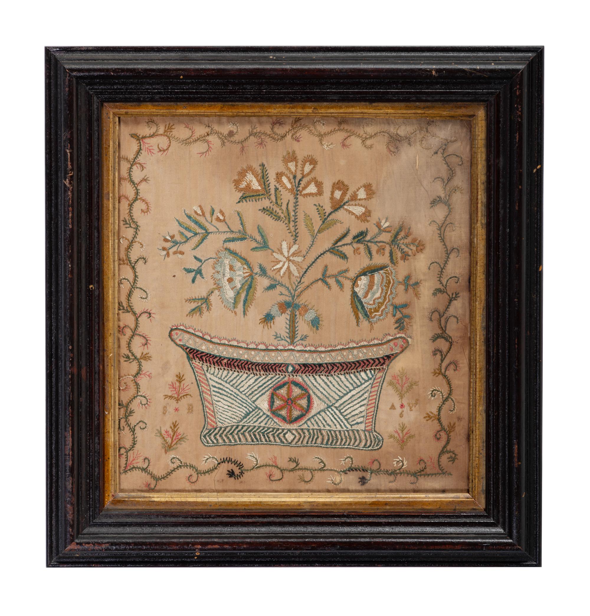 A Silkwork Embroidered Floral Picture