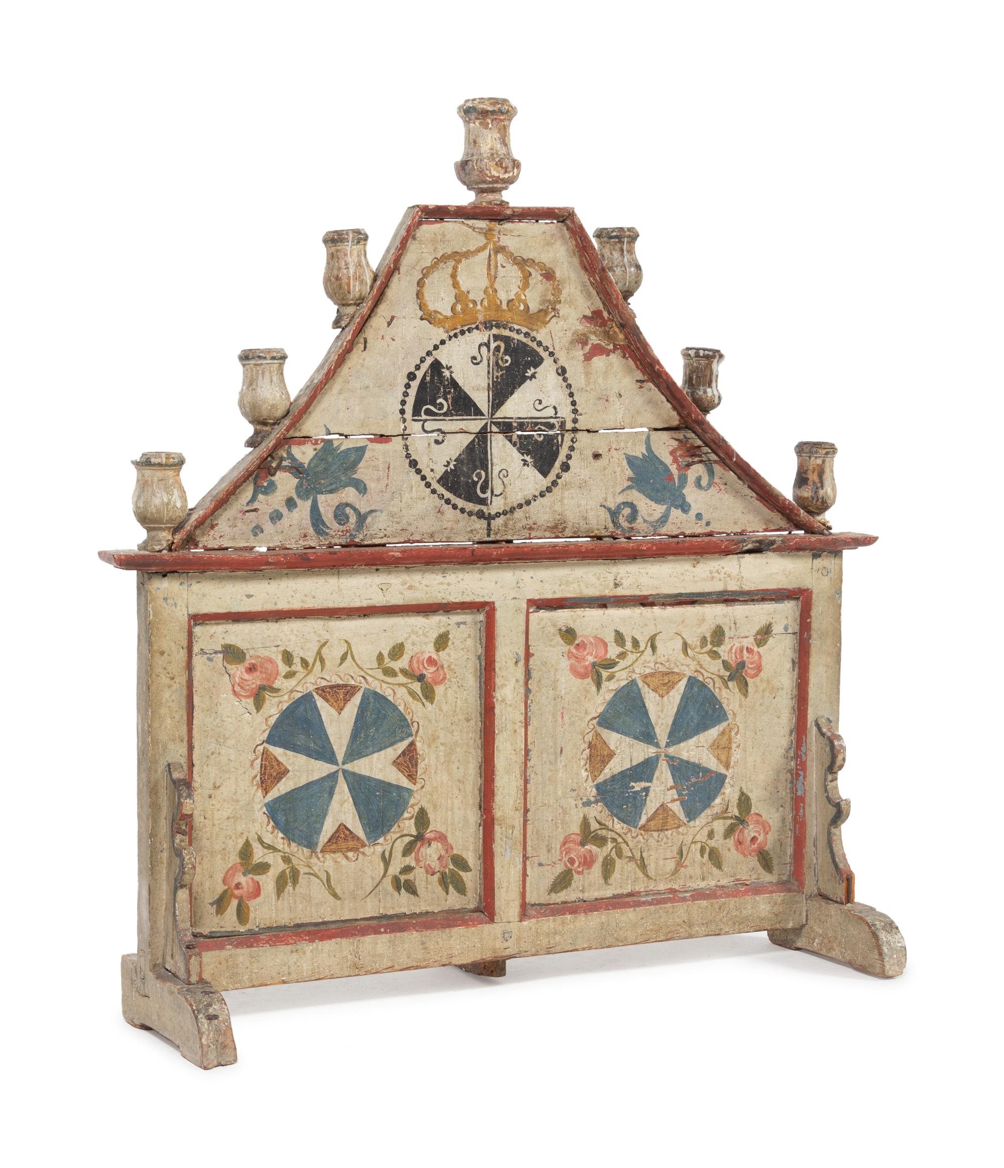 A Continental Ecclesiastical Painted Wood Candelabrum