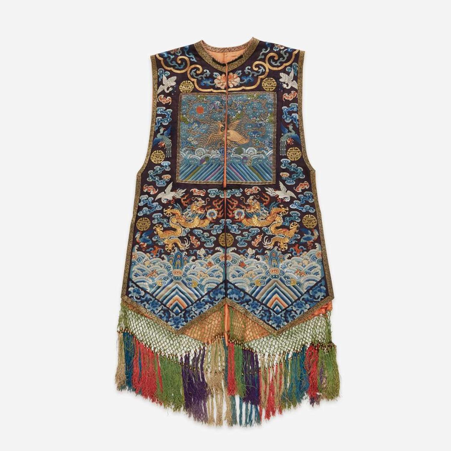 An unusual Chinese embroidered gauze woman's vest, Xiapei 刺绣女士马甲霞帔 Third quarter 19th century ???????