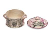 A Sunderland Luster 'Mariner's Compass / Iron Bridge' Cream and Sugar