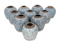10 Chinese Blue and White Porcelain 'Foliate' Jars
