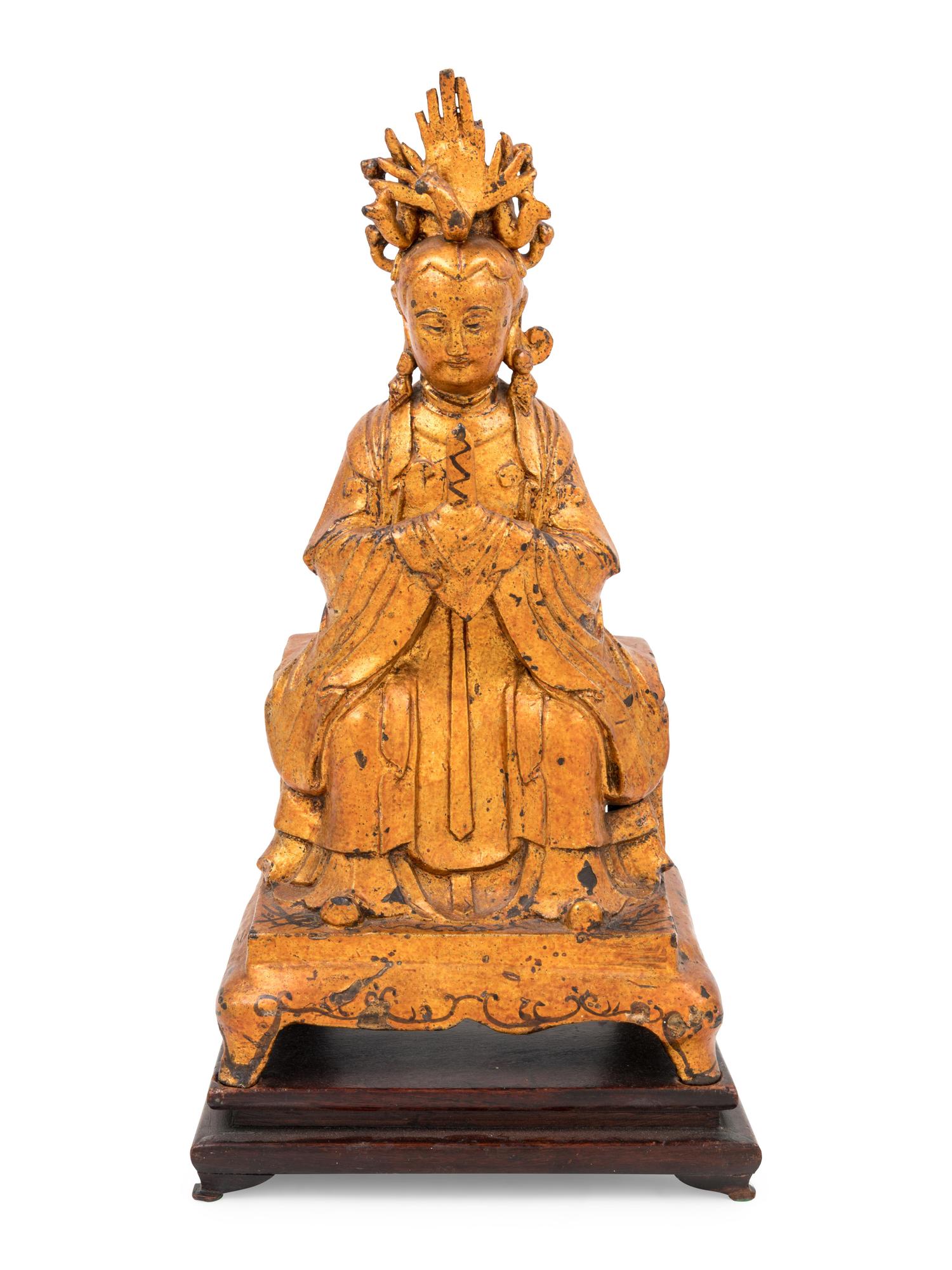 A Gilt Lacquered Bronze Figure of Guanyin