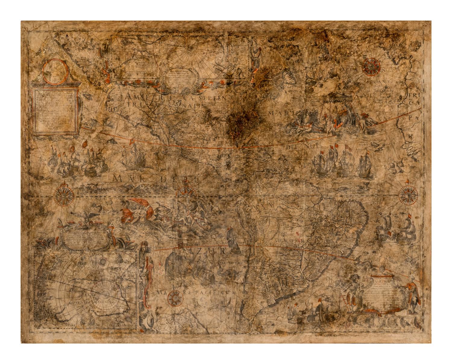 [MAP]. TODESCHI, Pietro. [ Nova et Acurata Totius Americae Tabula auct. G.I. Blaeu] America quarta pars orbis quam plerunq, nuvum orbem appellitant primo detecta est anno 1492 a Christophoro Columbo... Bologna, 1673.