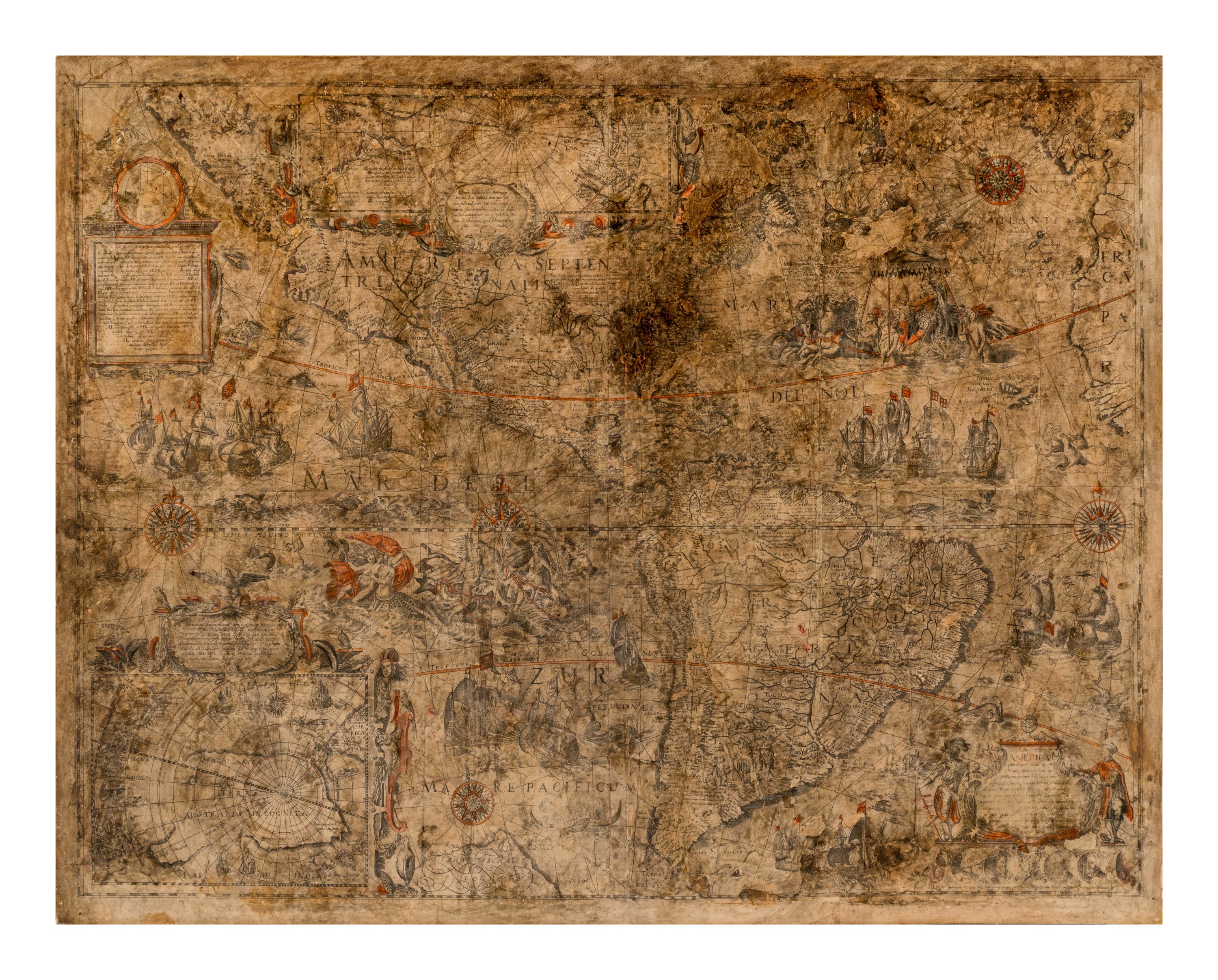 [MAP]. TODESCHI, Pietro. [ Nova et Acurata Totius Americae Tabula auct. G.I. Blaeu] America quarta pars orbis quam plerunq, nuvum orbem appellitant primo detecta est anno 1492 a Christophoro Columbo... Bologna, 1673.