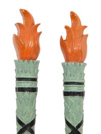 A Pair of Continental Carved and Painted Torch Wall Ornaments