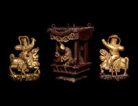 Three Chinese Gilt and Red Lacquered Wood Carvings