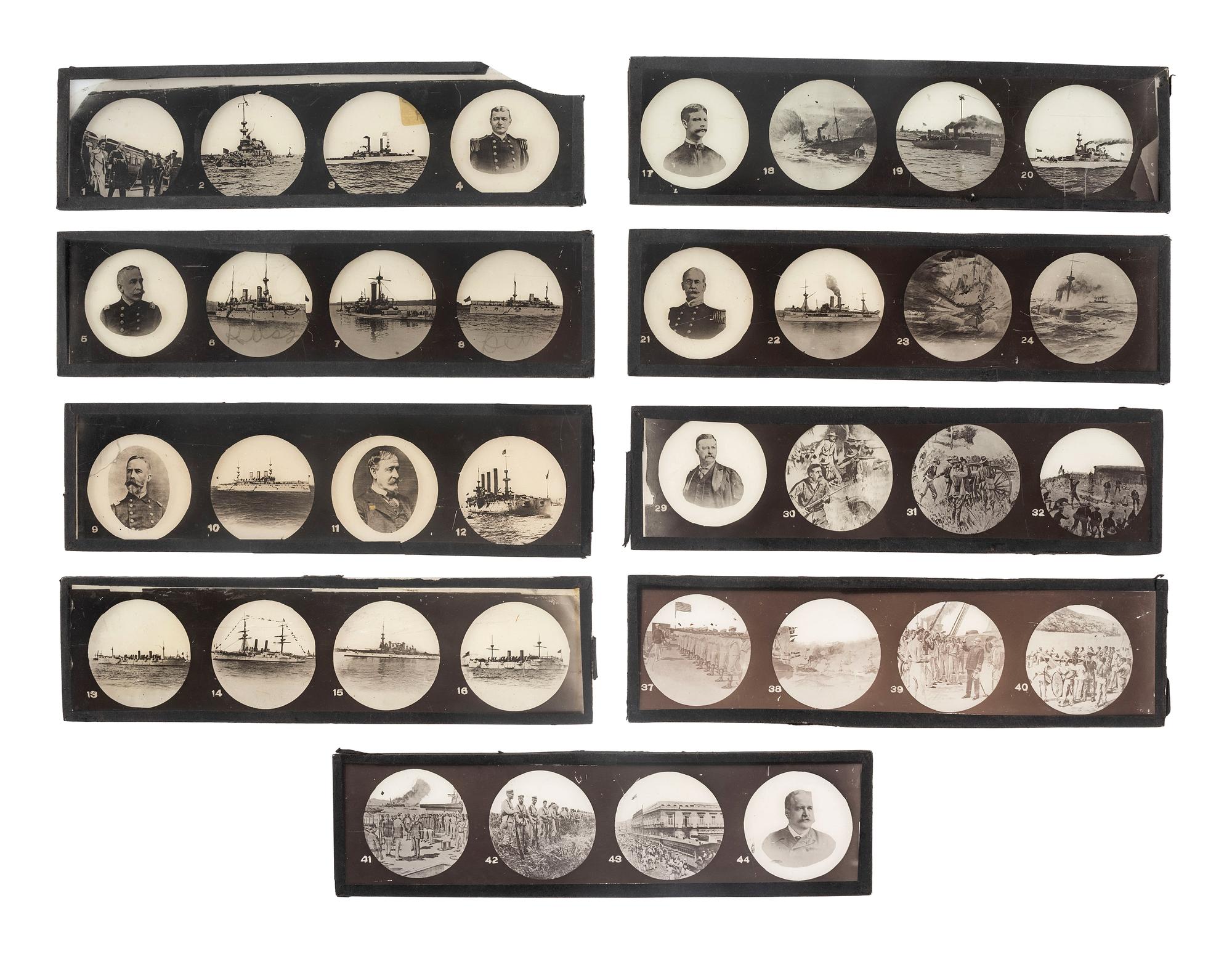 [SPANISH-AMERICAN WAR]. A group of milk glass, paperweights, glasses, and other souvenirs including items commemorating the Maine and Admiral Dewey, including: