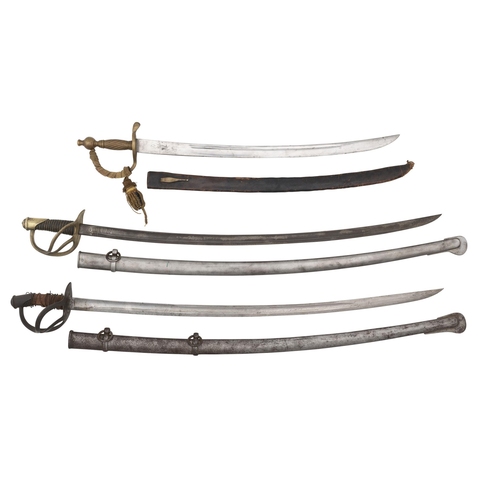 US Model 1840 Cavalry Saber, Reproduction Artillery Saber, and 1860 Pattern Saber of Modern Production