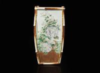 A Japanese faux-bamboo enameled porcelain vase, Kawamoto Hansuke, Meiji period 日本仿竹瓷瓶 川本半助 明治