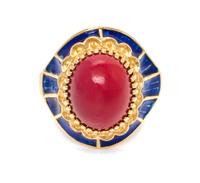 An 18 Karat Yellow Gold, Coral and Enamel Ring, Italian, 4.50 dwts.