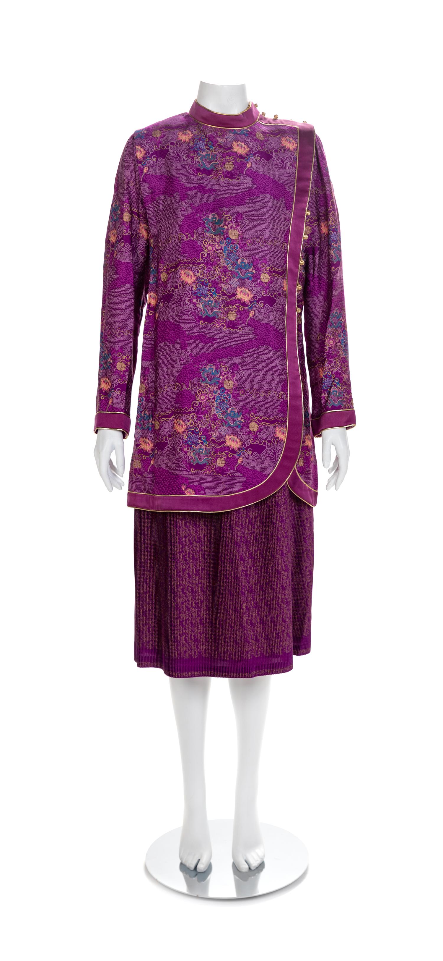 Emanuel Ungaro Purple Silk Tunic with Pants and Skirt, 1980 No size label