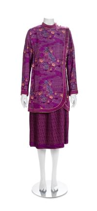 Emanuel Ungaro Purple Silk Tunic with Pants and Skirt, 1980 No size label